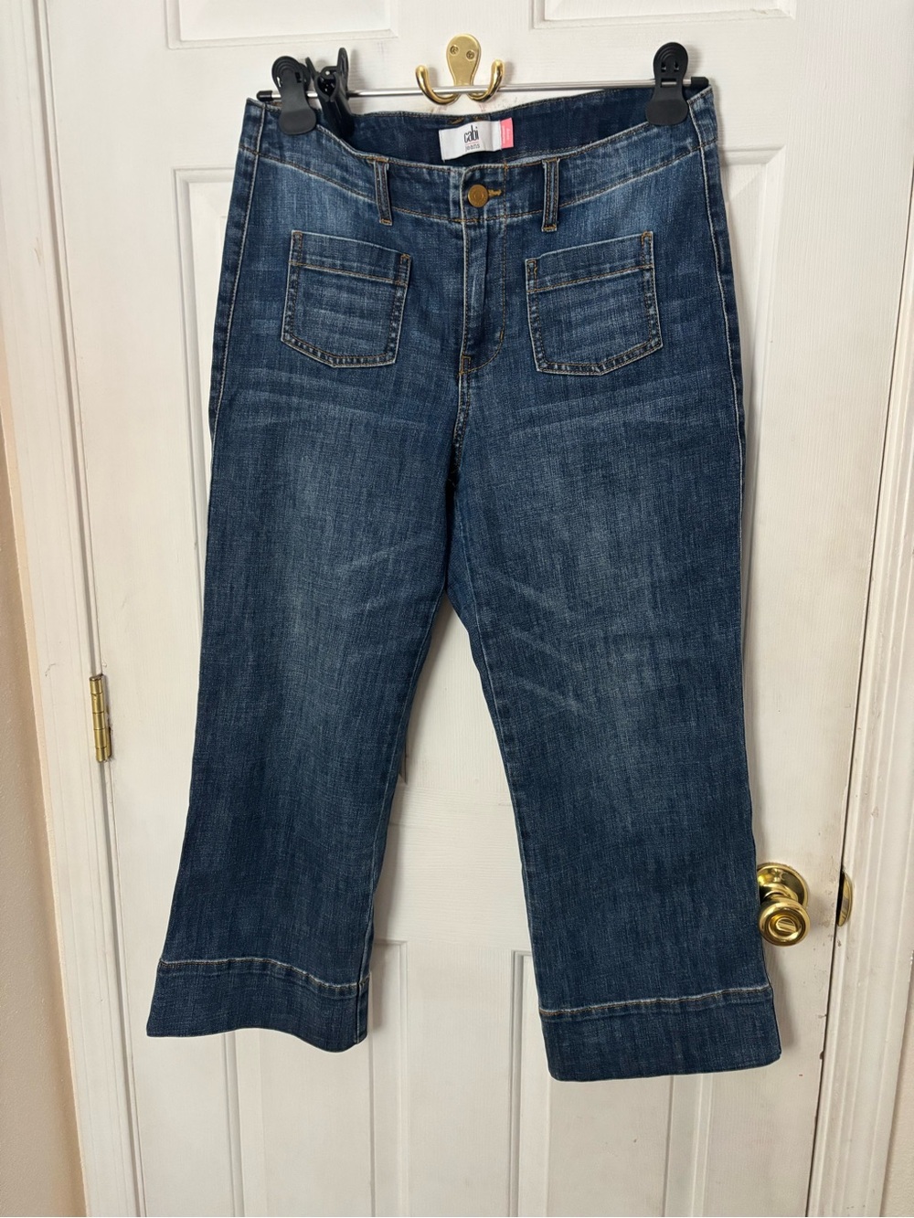 CAbi Dark Blue Cropped Wide-Leg Jeans